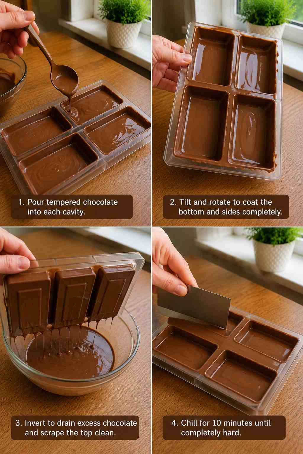 Coating the chocolate mold cavities to create a shell