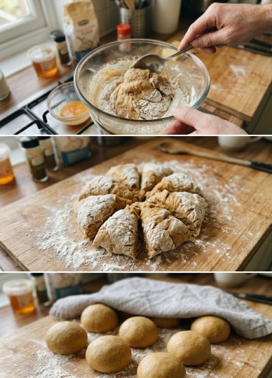 Dividing honey cake dough into equal portions