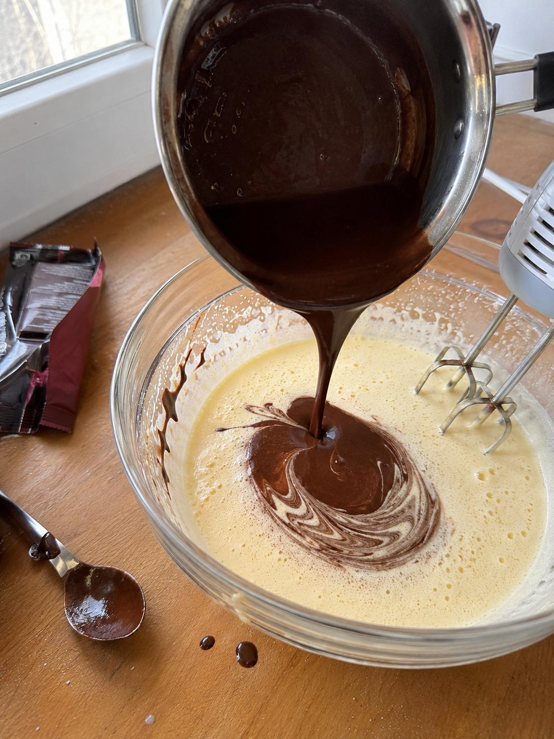 Adding melted chocolate