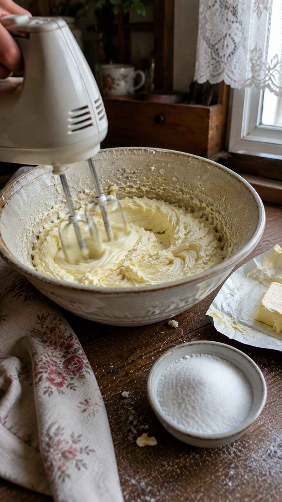 Creaming butter and sugar until pale and fluffy