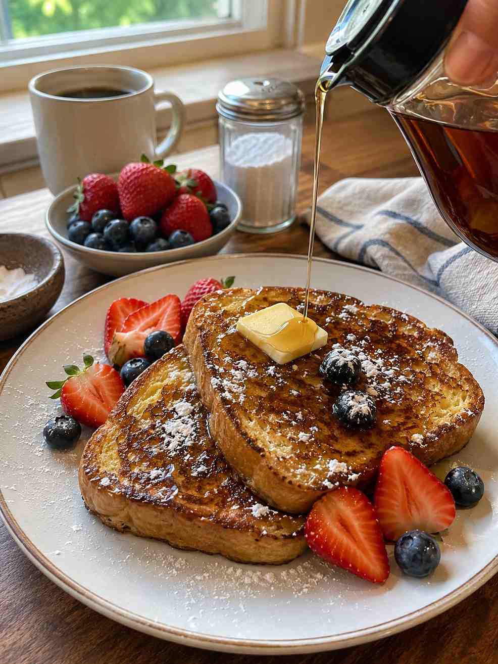 Finished French Toast served with toppings